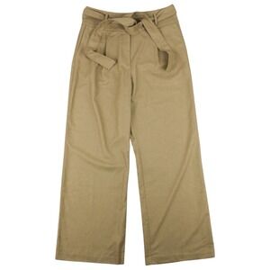 Boden Wide Leg Pants High Rise Belted Wool Blend Pleated Green US Size 10 NWT